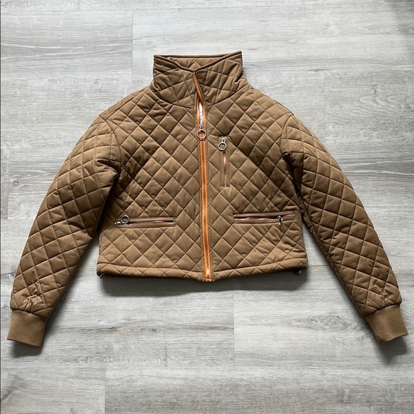 Avec Les Filles Quilted Crop Jacket Coat Full‎ Zip Orange Caramel Tan Women’s XS - Picture 2 of 11